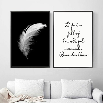 Posters Prints Canvas Feather Quote Painting Wall Art Black White