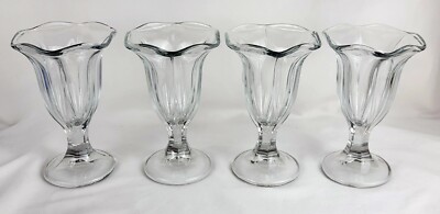 Anchor Hocking Fountainware 4 Tulip Shaped Ice Cream Sundae Dish Footed Clear 6''
