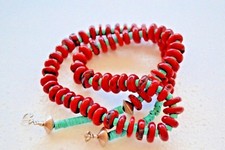 NATIVE AMERICAN INDIAN OR CHINESE NECKLACE NATURAL CORALS TURQUOISE BEADS 23.5"L