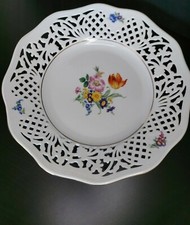 Piatto vintage ceco THUN reticolato porzione in porcellana bianca con fiori