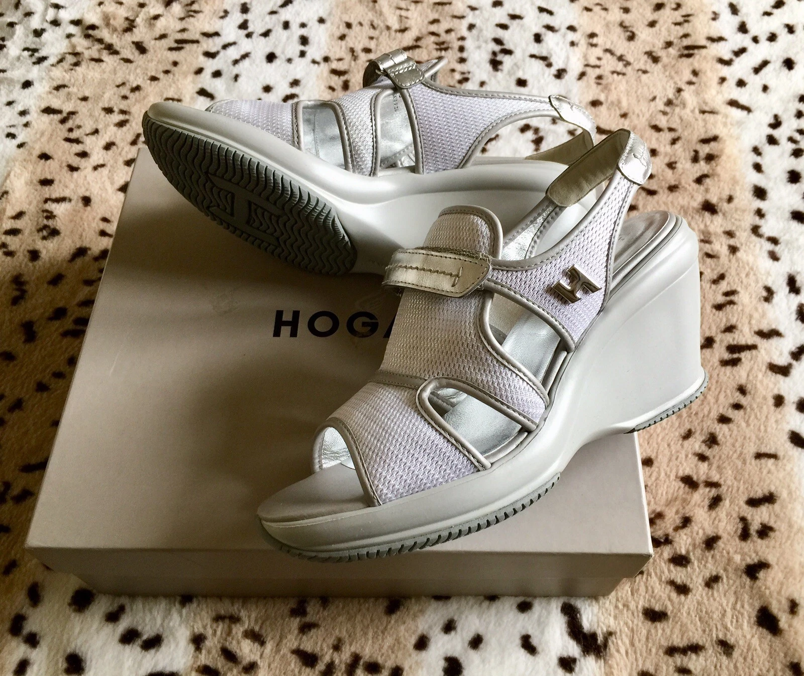 SANDALI SCARPE estivi con zeppa HOGAN TOD’S grigio argento UK 7 EU 40 nuovi con scatola prezzo consigliato £ 280