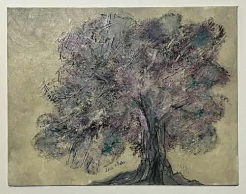 Peinture originale à l'huile d'arbre jacaranda signée artiste lori clark toile - Photo 1 sur 7