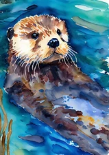 Watercolor Painting Print -Floating Sea Otter, 5"x7" on Matte Paper