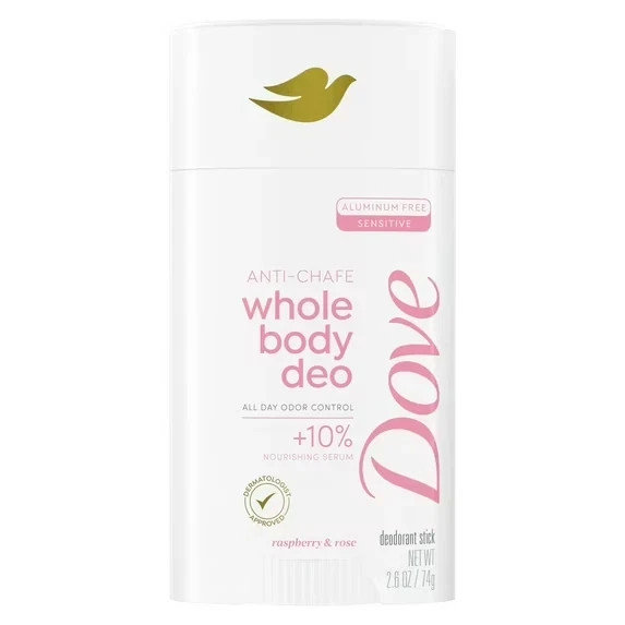 Dove Whole Body Deo Anti-Chafe Deodorant Raspberry & Rose Aluminum Free, 2.6 oz