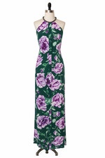 NEW CALVIN KLEIN Sz 12 Maxi Dress Green Purple Floral Sleeveless Sparkle Halter