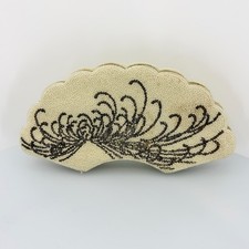 Vtg 1950s 50s Fully BEADED Evening Clutch Purse Bag SCALLOPED Fan Shape Zips