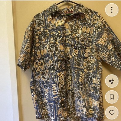 Oakton Limited Hawaiian Floral Short Sleeve Button-Up Blue Beige Black White