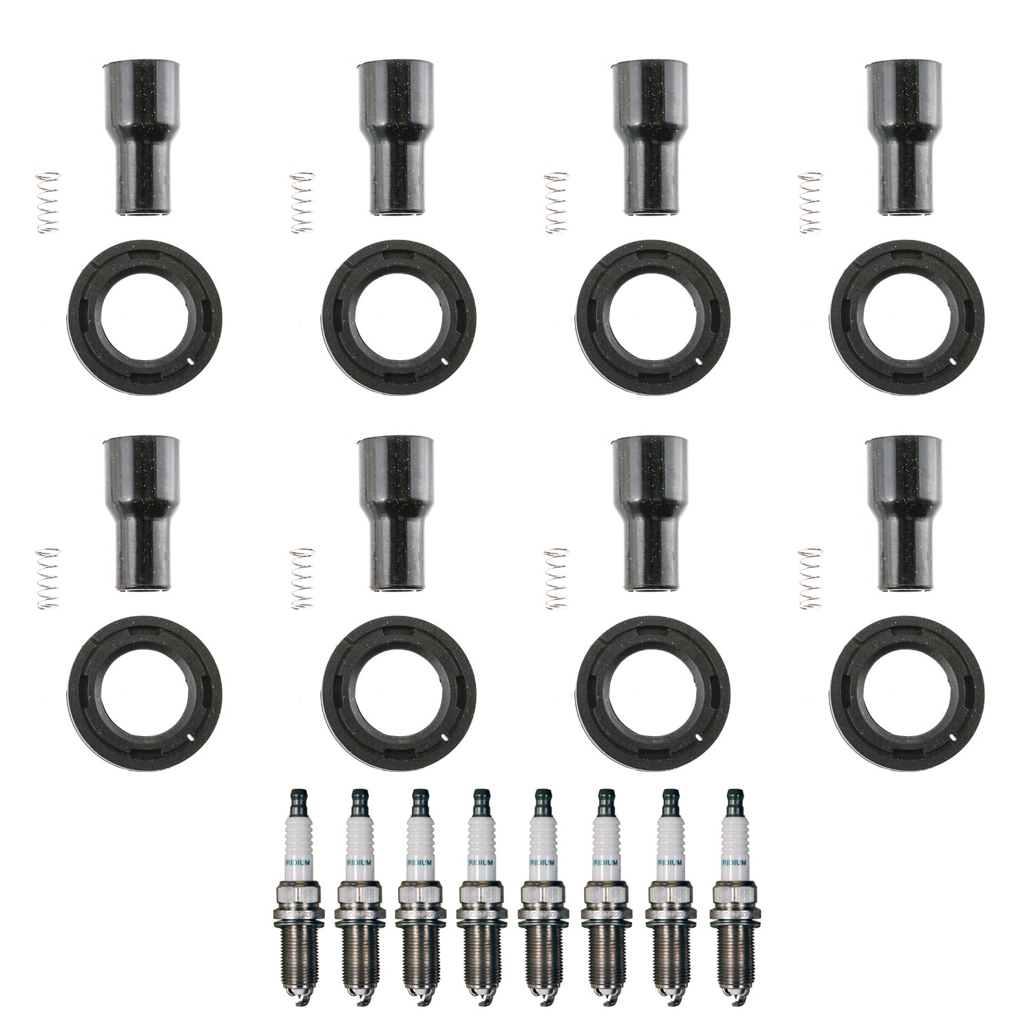 Denso 8 Iridium Long-Life Spark Plugs 8 Coil Boots Kit for Lexus LS460 LS600h V8