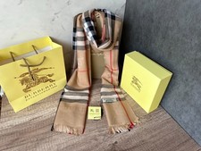 BURBERRY SCARF SHAWL AUTHENTIC 100 CASHMERE BEIGE BROWN BLACK CLASSIC LOGO