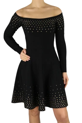 Marciano For Guess Robe Femme M Noir Ouvert Épaule Manches Longues Métal Détail - Photo 1/4
