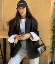 Zara Women  s Size M-L Topstitched Oversized Blazer. Black. New with Tags