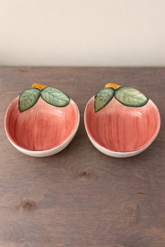 VTG Cottagecore Hand Painted Apple Ceramic Pottery Bowls 2PC Farmhouse Style