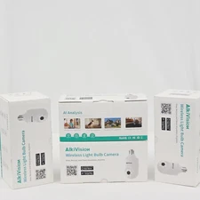 AlkiVision Wireless Light Bulb Camera 2K HD AI Security 3 New w/1 Bonus Used
