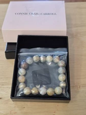 Connie Craig Carroll Agate Earth Tones Gold Beaded Stone Stretch Bracelet