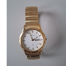 Accurist Gold-Tone Metal Bracelet Wristwatch Day/Date White Dial Classic Style