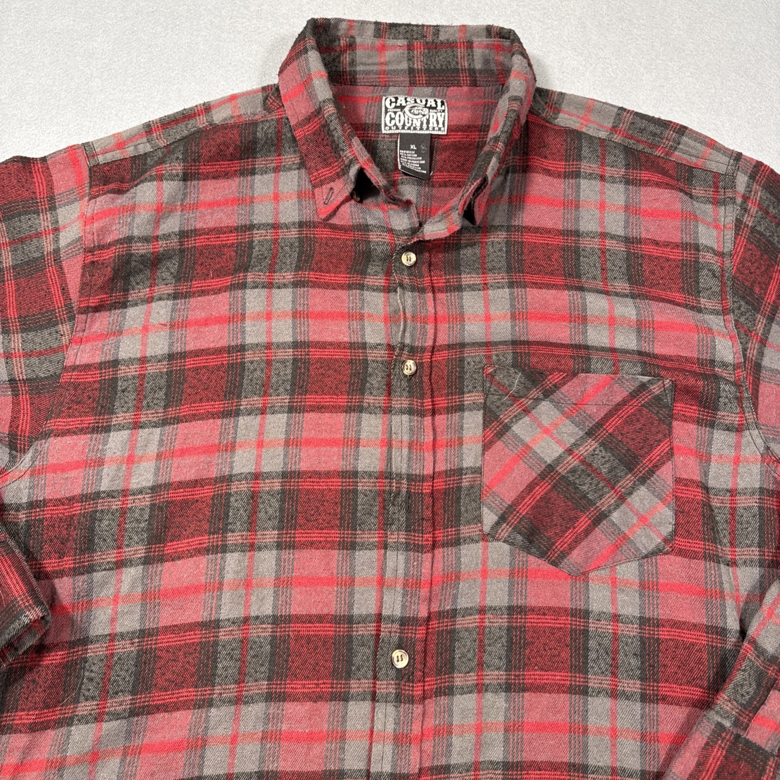 FLANNEL SHIRT Casual Country Outfitters Men's XL Plaid Red/Black Long Sleeve-image