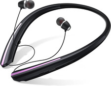 Bluetooth Headphones Retractable, Wireless Earbuds Neckband IPX5 Sweatproof, Blu