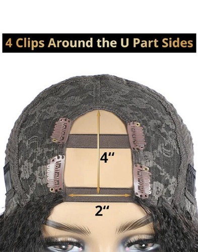 Kinky Straight 2X4 U Part Wig Brazilian Remy Human Hair Machine Made U-Part Wig - Picture 3 of 8