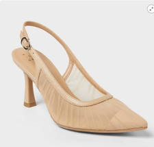 NWT A New Day Women’s Abigail Pleated Mesh Sling Back Heels Size 8 Louis Heel