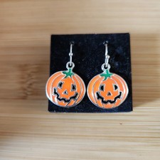 Halloween Pumpkin Earrings Holiday Jewelry Enamel Jack O Lantern