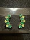 Vintage Goldtone Green Rhinestone Clip Earrings — photo 2
