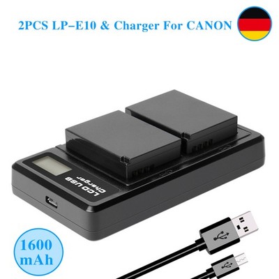2× LP-E10 Akku + Ladegerät Für Canon EOS 2000D 4000D 1300D 1200D 1500D Kiss X90