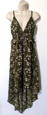 NWT L Love Women's Hi-Lo Maxi Plunge V-Neck Peplum Dress Sz S Floral Rayon Blend