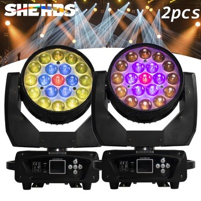 2Pcs 19x15W RGBW LED Beam Zoom Moving Head Light Wash Lighting Stage Disco Bar