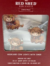 Red Shed Highland Cow LED String Lights With Timer 20 Ct Warm White Bulbs Indoor