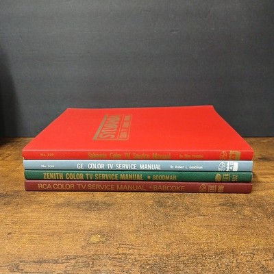 Lot of 4 Vintage Color TV Television Service Manuals, GE Sylvania Zenith RCA