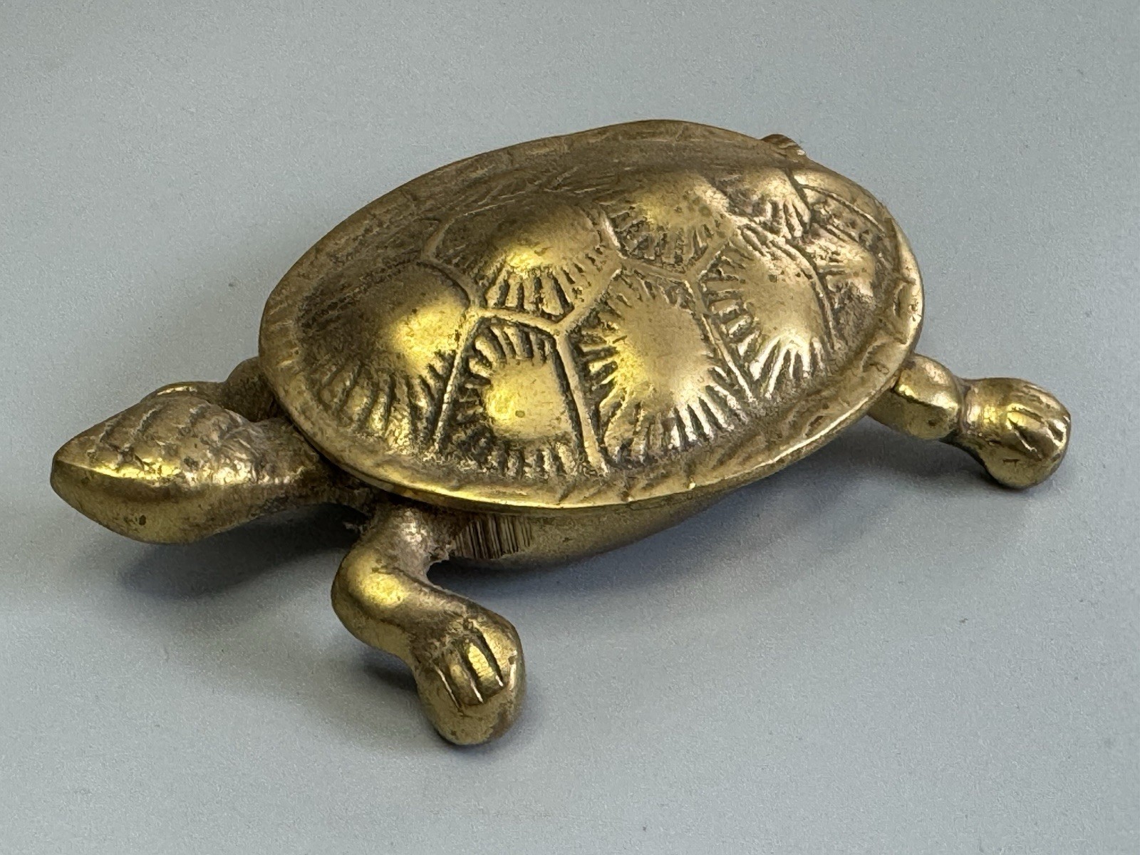 Brass Turtle Tortiose Shell Hinged Trinket Keepsake Box 3-3/4