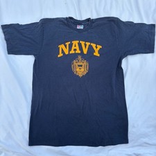 VTG Naval Academy Navy Crest Single Stitch T Large Made In USA Single Stitch
