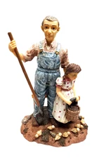 vintage 1980s youngs inc. ceramic hand painted farmer and daughter feeding baby 