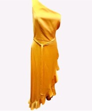 Marigold David's Bridal One Shoulder Dress With Ruffle Hem & Tie Waist Size 14