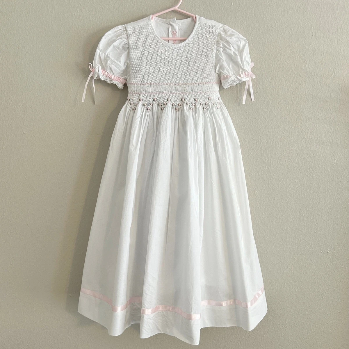 knee length dresses for ladies Pink Heirloom dress with lace Little girls Portrait Strasburg Children