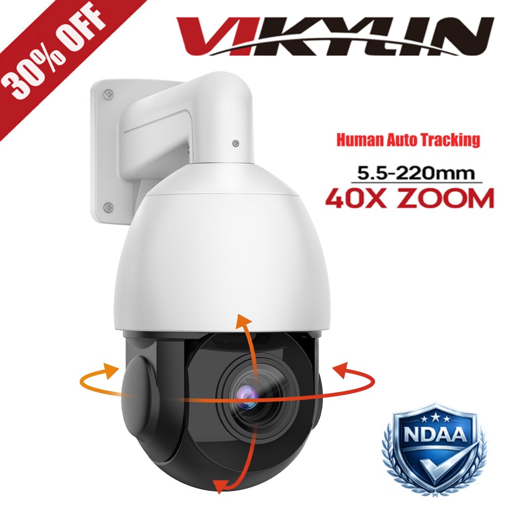 Vikylin 8MP 40X Zoom PoE Security Camera PTZ Auto Tracking Outdoor 2-Way Audio
