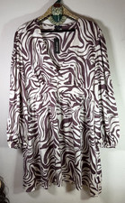 Boohoo Plus Zebra Print Smock Dress UK 22 Cream & Brown V Neck Long Sleeve BNWT