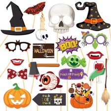20Pcs Halloween Photo Booth Props Skull Pumpkin Spooky Selfie Party New Decor