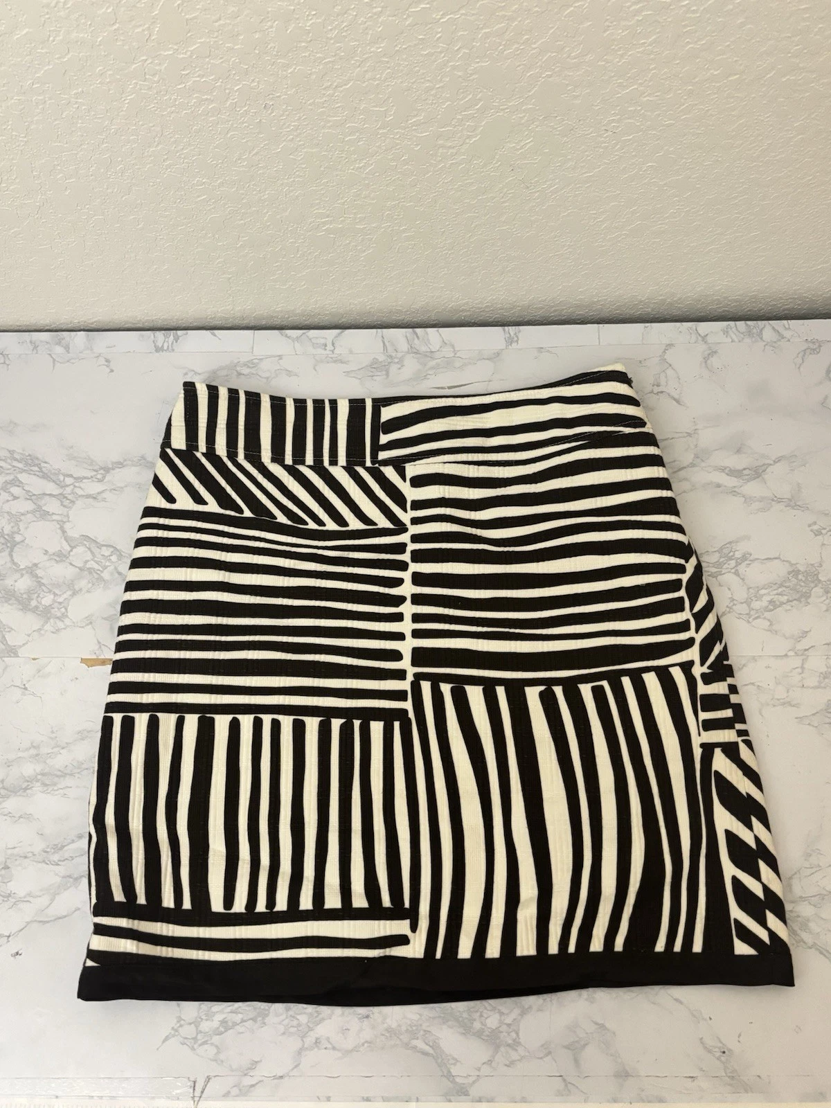 Ann Taylor Mini Skirt Womens 6 Linen Side Zip Lined Black White Striped K2