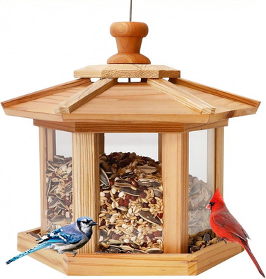 Solution4Patio Bird Feeder for Outdoors - USA Cedar Hexagon Gazebo Bird Feeders