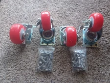 4 Pack 4" Caster Wheels Swivel Plate Total Lock Brake Red Polyurethane PU Heavy 