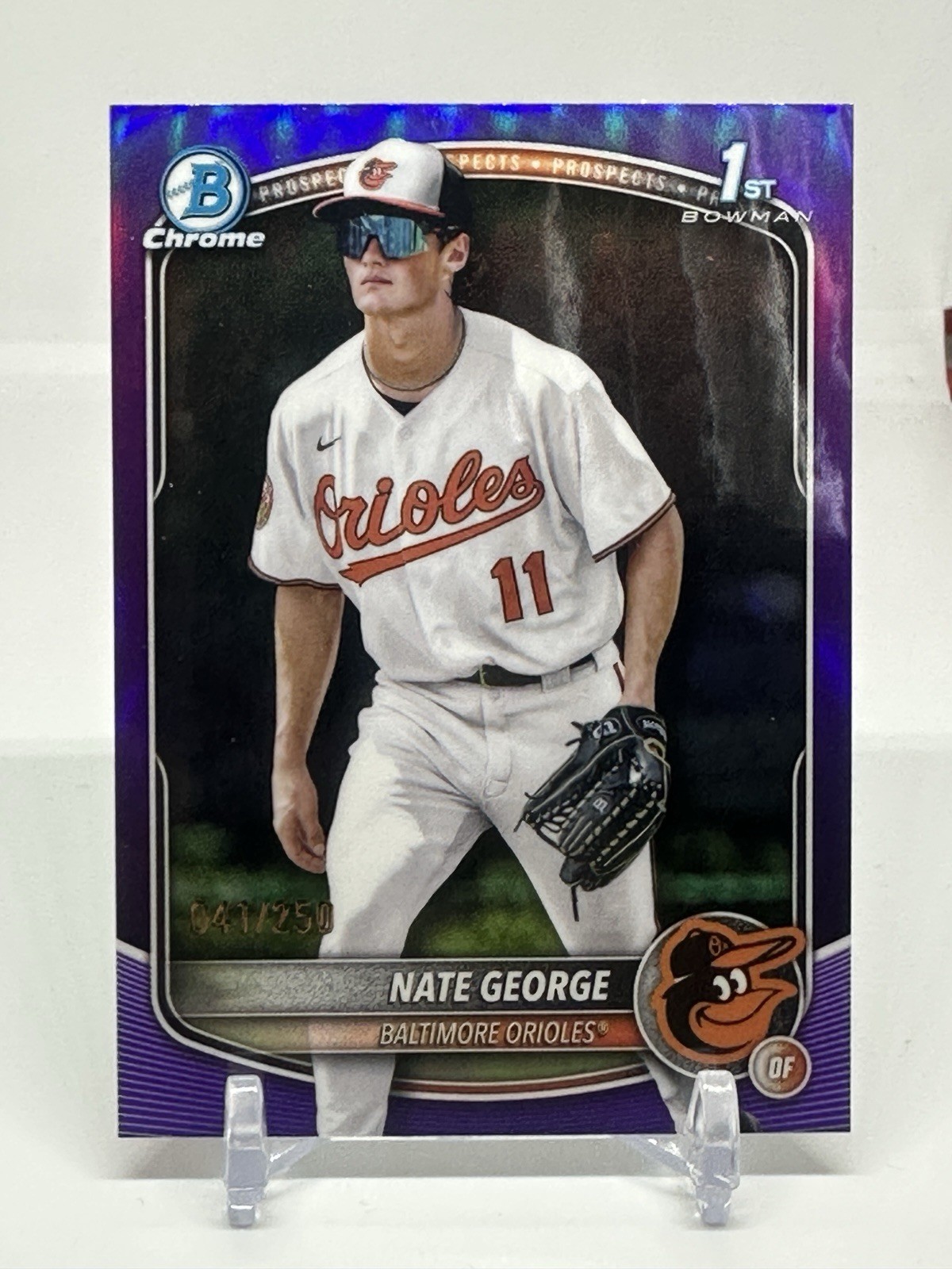 2025 Bowman Chrome Nate George 1st Prospect Purple Refractor #/250 - Orioles