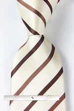 New Classic Striped Beige Brown JACQUARD WOVEN 100% Silk Men's Necktie Tie
