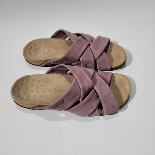 Vionic Juno Leather Suede Slide Sandals Purple Sz 9