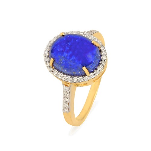 Natürlicher Lapislazuli Edelstein Ring Diamant 14K Gelbgold Valentinstag Geschenk