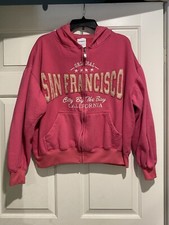 San Francisco City By The Bay Hoodie Women  s Large Pink Full Zipper B71