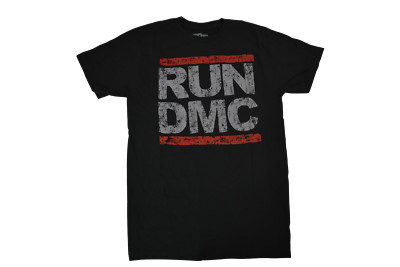 RUN DMC Mens Classic Rap Group Distressed Print Charcoal Tee Shirt New M