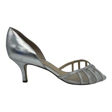 Nina New York Sz 10 M Pump Heels Open Toe Mesh Rhinestone Silver Heel