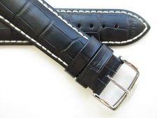 Hirsch Modena Alligator embossed Black 24 MM leather watch band strap