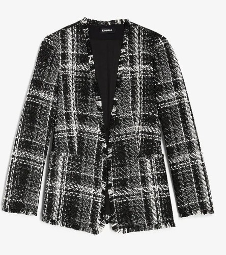 NEW EXPRESS BLACK PLAID COLLARLESS 